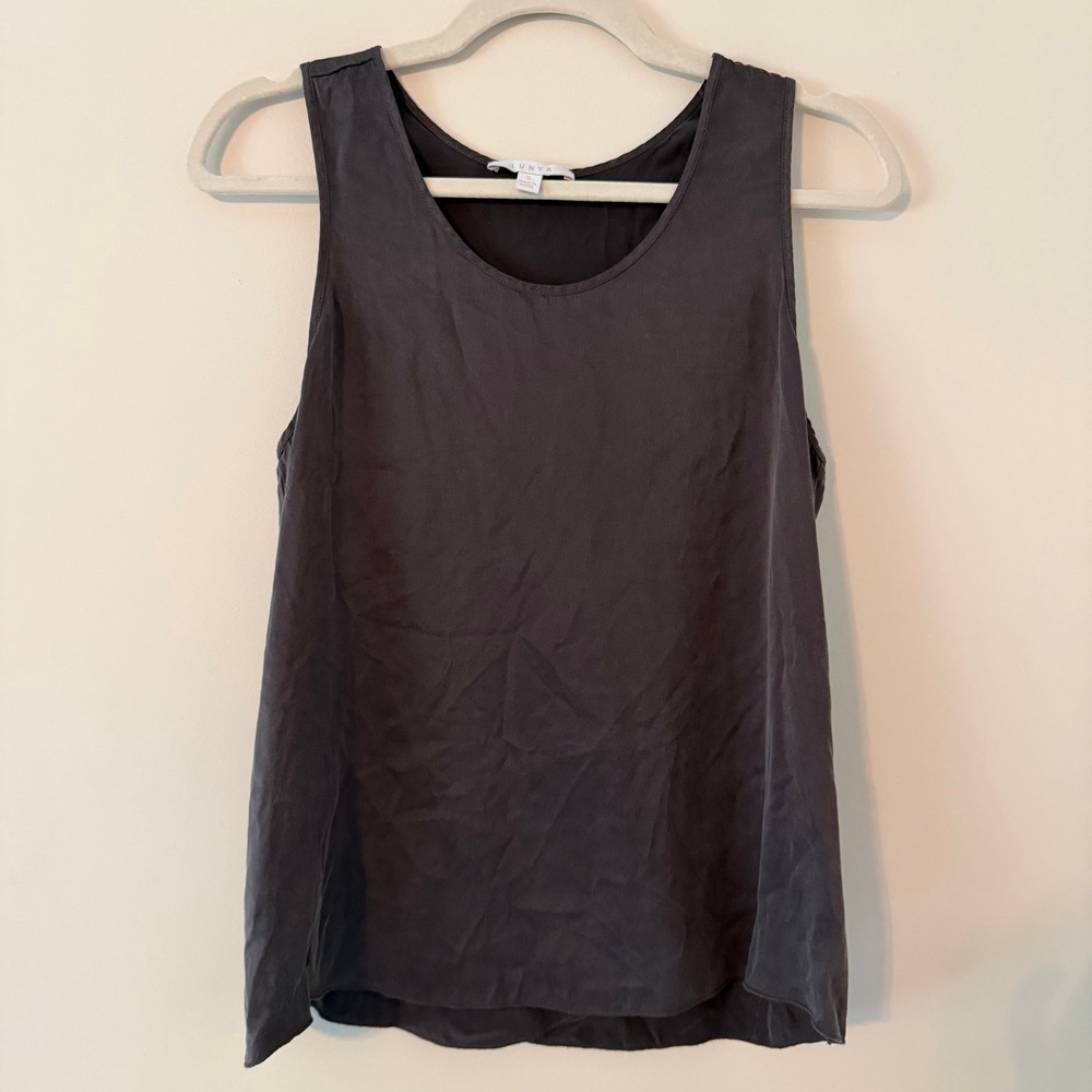 Lunya Washable Silk Tulip Back Tank Top Charcoal Grey Minimalist Women Size S